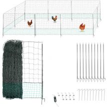 Filet de cloture à poule 30M - Avec Porte d'accès - 10 piquets renforcés double pointes - Hauteur 120cm - Noir