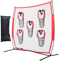 Filet de lancer de football Mophorn 6 x 6 pieds, avec 5 poches pour cible, étui de transport portable, améliore la précision du lancer qb, rouge