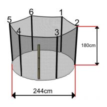 Sos Trampoline - Filet Trampoline 244cm - 6 Barres - hauteur 180 cm - Fourreau Extérieur