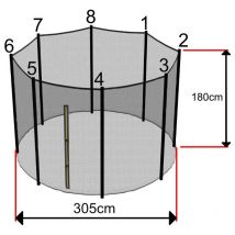 Sos Trampoline - Filet Trampoline 305cm - 8 Barres - hauteur 180 cm - Fourreau Extérieur