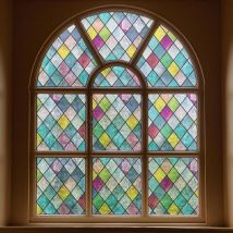 Linghhang - Film de confidentialité pour vitrail, Film de confidentialité pour fenêtre, teinté coloré en Treillis, Autocollants en Verre Arc-en-Ciel