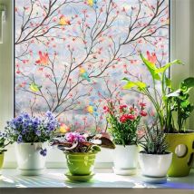 Serbia - Film décoratif pour fenêtre 40x120cm - Film de confidentialité - pour fenêtres Fleurs d'oiseaux antiadhésives - Autocollants pour vitraux