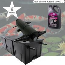 Le Poisson Qui Jardine - Filtre Bassin + Clarificateur uv Stérilisateur 72W, + Bactéries 2500 ml Pour Bassin De Jardin Jusqu'à 50000L