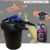 Filtre Bassins De Jardin Sous Pression, uv 11W, + Bactéries 2500 ml Jusqu'à 10000 Litres - Noir
