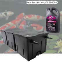 Filtre De Bassins De Jardin Et Etangs + Bactéries 2500 ml jusqu'à 50000 Litres sans poissons - Noir