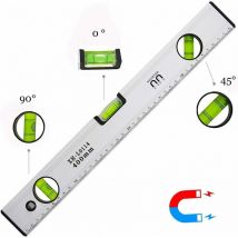 Niveau à Bulle de 40 cm, Niveau Bulle Magnétique avec 3 Fioles Haute Visibilité Corps en Aluminium, Embouts Robustes pour horizontal vertical et 45
