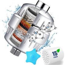 Filtro doccia a 15 stadi con vitamina C per acqua dura, filtro per doccetta con filtro multistrato sostituibile per rimuovere cloro, metalli pesanti