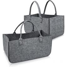 Naizy - Filztaschen 2 Stück Kaminholztasche Filz, Faltbar Groß Kaminholzkorb Filztasche Shopper für Holz Zeitungen Kaminholz Filztasche - Hellgrau