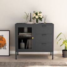 Fimei - Buffet Anthracite 75x35x70 cm Acier et verre trempé