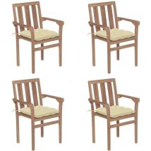Chaises de jardin empilables avec coussins 4 pcs Teck solide - Fimei