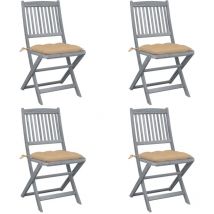 Chaises pliables d'extérieur 4 pcs avec coussins Bois d'acacia - Fimei