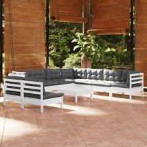 Salon de jardin 10 pcs avec coussins Blanc Bois de pin solide - Fimei