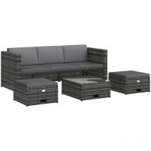 Salon de jardin 4 pcs avec coussins Résine tressée Gris - Fimei