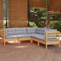 Fimei Salon de jardin 5 pcs avec coussins gris Bois de pin solide