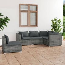 Salon de jardin 5 pcs avec coussins Résine tressée Gris - Fimei