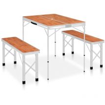 FIMEI Table de camping pliable avec 2 bancs Aluminium Marron