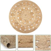 The Living Store Teppich Geflochten Jute 150 cm Rund - Naturfaser Teppich - Jute Teppich - Runder Teppich - Wohnzimmer Teppich - Dekorative Matten