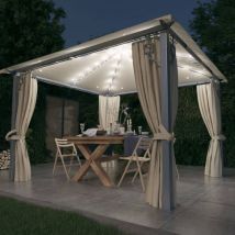 Tonnelle avec rideau et lumières led 3x3 m Crème Aluminium - Fimei