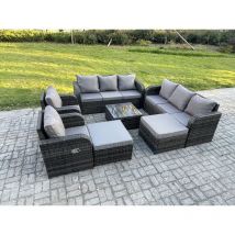 10 Seater Outdoor Rattan Garden Furniture Set Conservatory Patio Sofa Coffee Table With 2 Big Footstool Dark Grey Mixed - Fimous