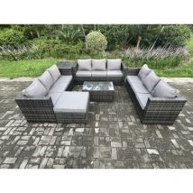 Fimous - 10-Sitzer Lounge Sofa Set Wicker pe Rattan Gartenmöbel Set mit Länglichem Couchtisch Beistelltisch Großer Fußhocker Dunkelgrau Gemischt