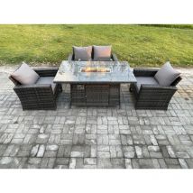 4 Places Rotin Canapé de jardin Set Meubles de jardin Foyer à gaz Table à manger Heater Gris foncé - Fimous
