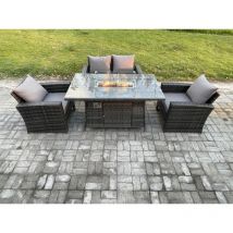 Fimous - 4-Sitzer Rattan Gartensofa Set Gartenmöbel Gas Feuerstelle Esstisch Heater Dunkelgrau Gemischt