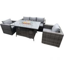 5 places extérieur pe rotin meubles de jardin gaz foyer table salon canapé 2 pc fauteuil gris foncé hybride terrasse - Fimous