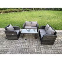Fimous - 5 places gris foncé pe osier rotin ensemble salon de jardin chaise inclinable canapé amour 2 places canapé ensemble table basse