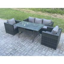 5 Seater pe Wicker Rattan Garden Furniture Set Patio Chair and Rectangular Dining Table Set Dark Grey Mixed - Fimous