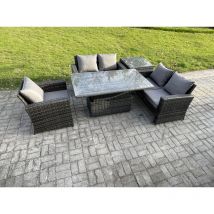 5pcs Ensemble de meubles de jardin en rotin ave Table à manger réglable en hauteur ave Table d'appoint Gris foncé - Fimous