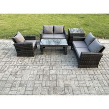 Fimous - 5pcs Rattan Gartenmöbel im Freien Sofa Set mit Couchtisch Beistelltische Dunkelgrau Gemischt