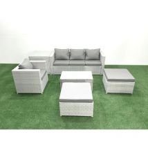 6 Pieces Rattan Garden Furniture Set Outdoor Garden Sofa Chair Coffee Table Set with Side Table 2 Big Footstools Light Grey Mixed - Fimous