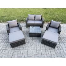 6 Places Ensemble de meubles de jardin en rotin ave 2 Grand Tabouret Gris foncé - Fimous