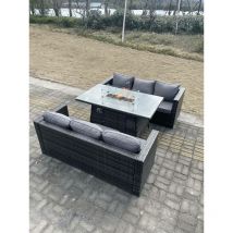 6 Places Extérieur En Rotin Canapé Set Meubles De Jardin Ensemble De Cheminée à Gaz Table Chauffage Gris Foncé Mix - Fimous