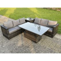 6 places Salon de Jardin Extérieur en Résine avec Table à manger réglable en hauteur avec Table d'appoint - Fimous