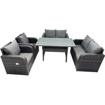 Fimous - 6 Sitzer Dunkelgrau Polyrattan Gartenmöbel-Set Liegestuhl 2 Sitzer Liebe Sofa Set Outdoor Rechteckiger Esstisch