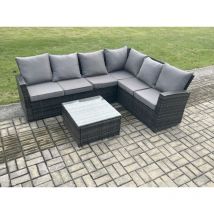 Fimous - 6-Sitzer Polyrattan Gartenmöbel-Set Hochlehniges Rattan-Ecksofa Set mit Sessel Quadratischer Couchtisch