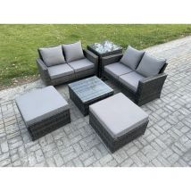 Fimous 6-Sitzer Rattan Gartenmöbel im Freien Sofa Set mit 2 Großer Fußhocker Beistelltische Dunkelgrau Gemischt