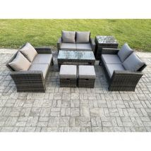 Fimous - 7 pcs Garten Lounge Set Polyrattan Gartenmöbel Set mit Couchtisch Double-Sitzer Sofa Beistelltische 2 Kleiner Fußhocker Dunkelgrau Gemischt