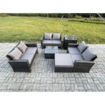 7 Places Ensemble de meubles de jardin en rotin ave Table basse carrée Canapé deux places Grand Tabouret Table d'appoint - Fimous