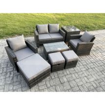 7 Places Mobilier de jardin extérieur ave Table basse rectangulaire Canapé deux places 3 Tabouret Table d'appoint Gris foncé - Fimous