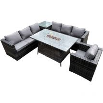 7 places pe rotin coin canapé set meubles de jardin foyer au gaz table à manger set table basse avec fauteuils - Fimous
