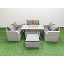 7 Seater pe Wicker Rattan Furniture Sofa Sets with Firepit Dining Table 2 Seater Love Sofa Big Footstool Side Table Light Grey - Fimous