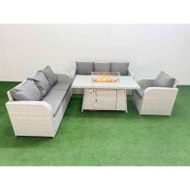 7 Seater Poly Rattan Outdoor Garden Furniture Firepit Dining Table Sofa Set Patio 3 Seater Sofa Reclining Chair 3 Seater Sofa Light Grey - Fimous