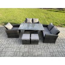 7 Seater Rattan Outdoor Garden Furniture Sofa Set with 2 Small Footstool Dark Grey Mixed - Fimous
