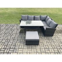 7 Sitzer Garten Rattanmöbel Ecksofa Esstisch Set Mit Großer Fußhocker - Fimous