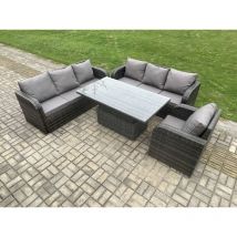 7-sitzer Outdoor Polyrattan Gartenmöbel Sets Höhenverstellbarer Tisch Sofa Set Mit Liegestühle Dunkelgrau Gemischt - Fimous