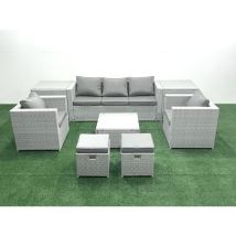 7-sitzer Polyrattan Gartenmöbel Set Mit 3-sitzer Sofa 2 Sesseln Quadratischer Couchtisch 2 Kleine Fußhockern 2 Beistelltischen Hellgrau Gemischt - 