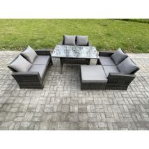 7 Sitzer Polyrattan Gartenmöbel Set Terrassen Set Mit Esstisch Doppelsitzsofa Großer Fußhocker - Fimous