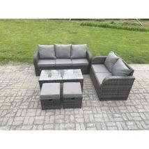 Fimous 7-Sitzer Polyrattan Gartenmöbelset mit Garten Lounge Set mit Rechteckiger Couchtisch 2 kleine Fußhockern Dunkelgrau Gemischt